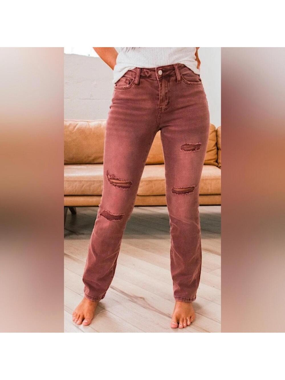 High Rise Boot Cut Jeans Dark Mauve